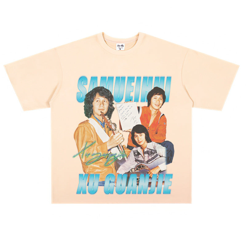 Film Star T Shirt a Pop Singer. Samuel Hui Commemorative Edition Printed Loose Heavy T-shirt