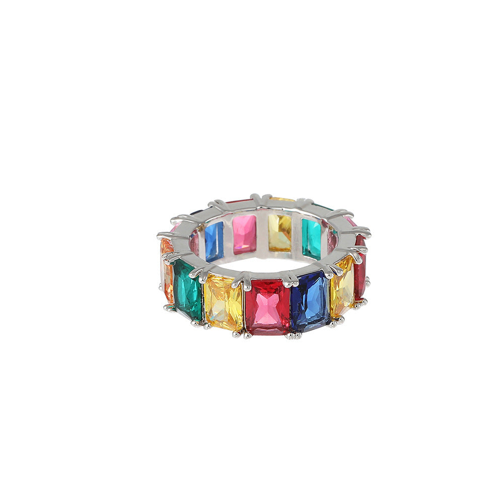 Rings Copper Zircon Ring Rectangle Zircon Ring St. Valentine's Spectrum