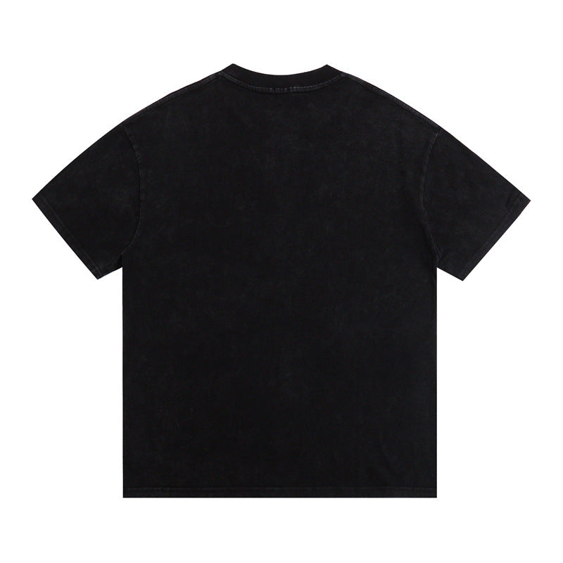Hip Hop Shirts For Boys Letter Embroidery Wash Casual T-Shirt Short Sleeve