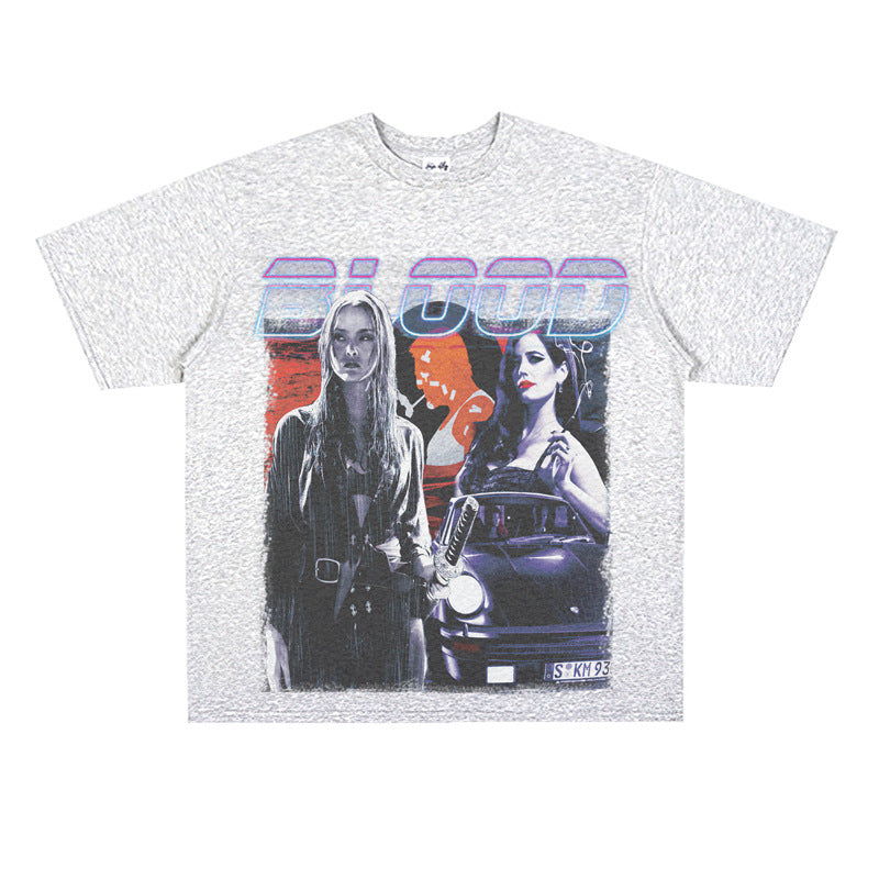 Film Star T Shirt Street Style Short Sleeve Loose Retro American Cotton Printed T-shirt