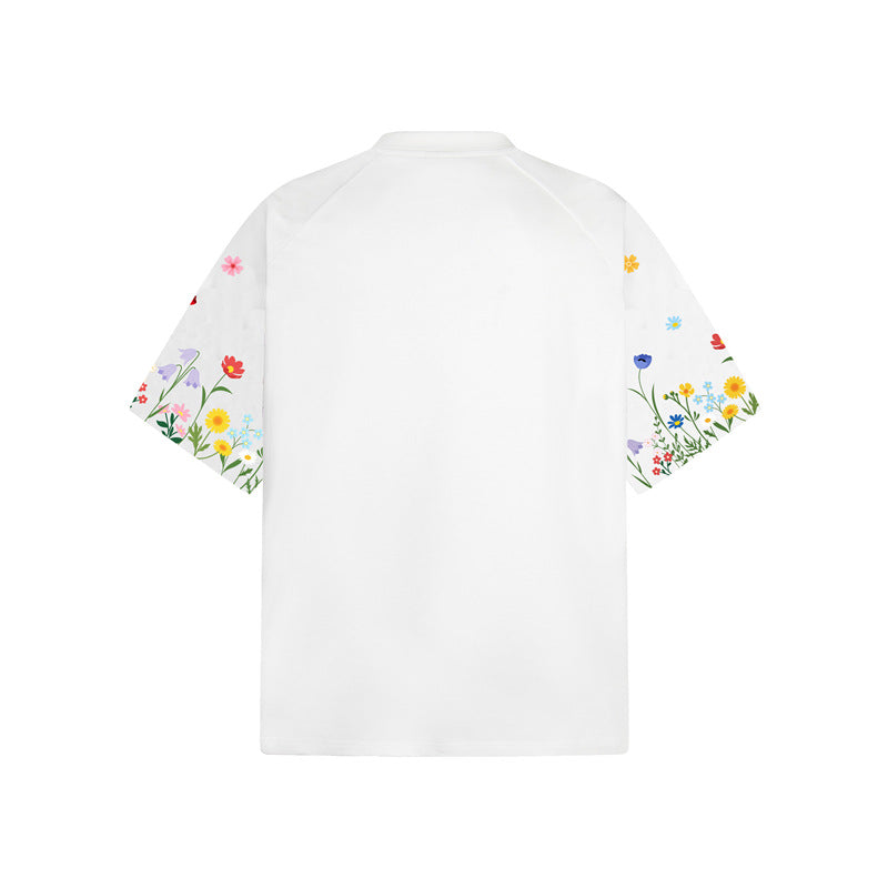 Casual Street Wear Floral Letter Embroidered Vintage Short Sleeve T-Shirt