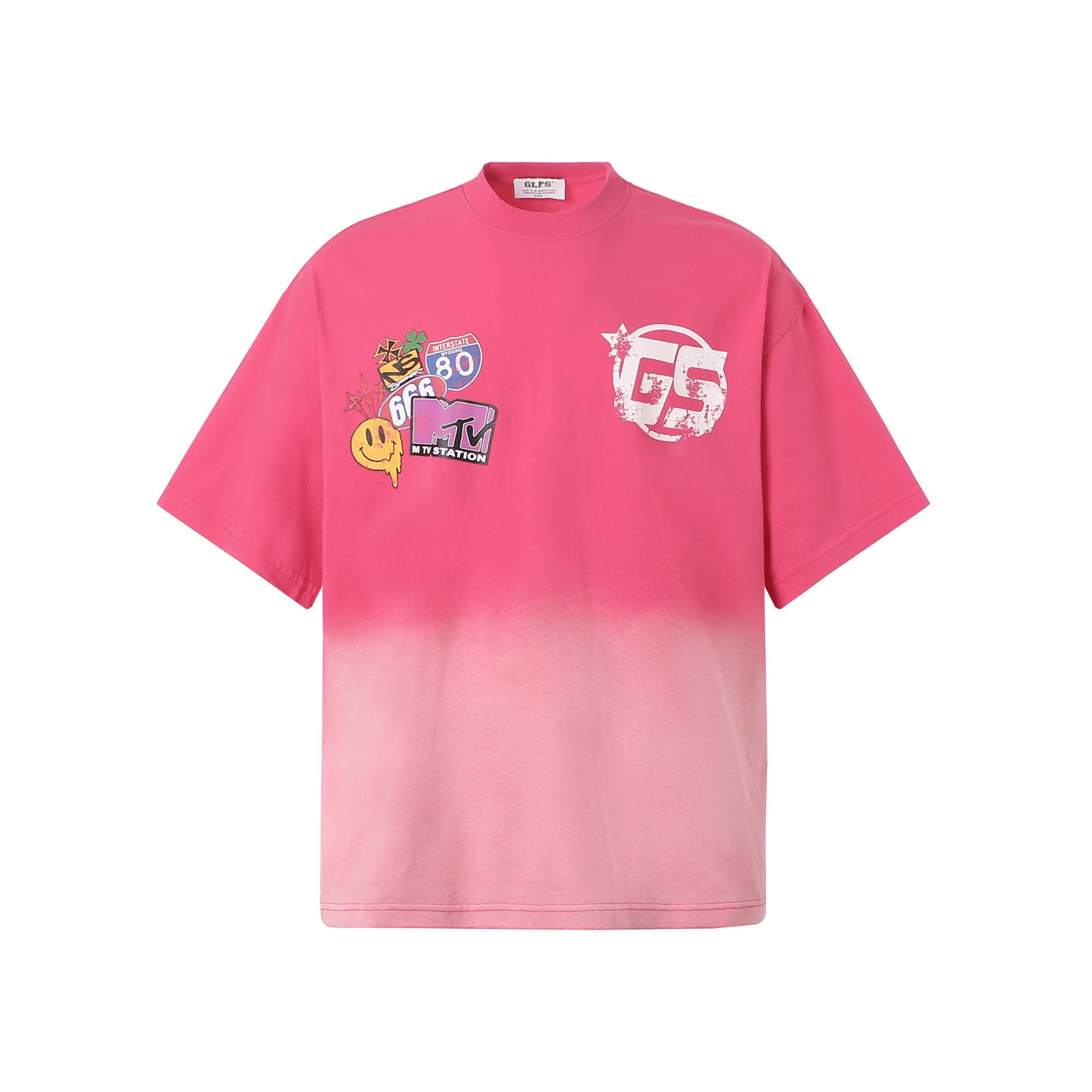 Vintage tarz t shirt gradual change letter print short sleeve t-shirt
