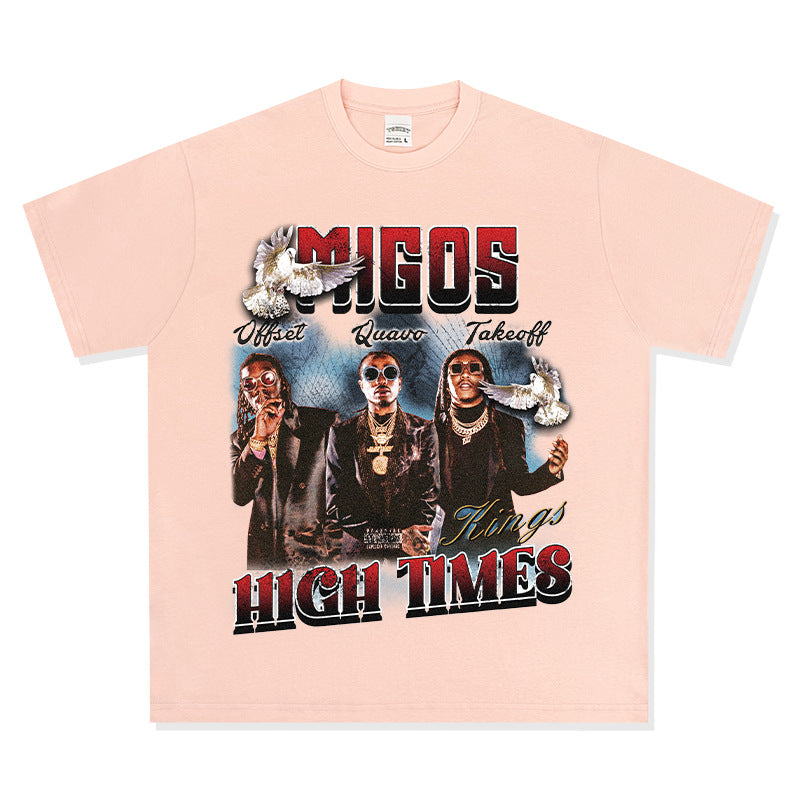 Cool t rapper hip hop team Migos print short sleeve wash