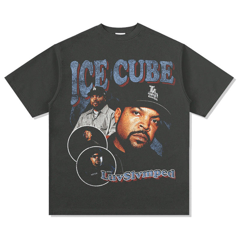Streetwear masculino vintage hip hop Ice Cube print short sleeve t-shirt