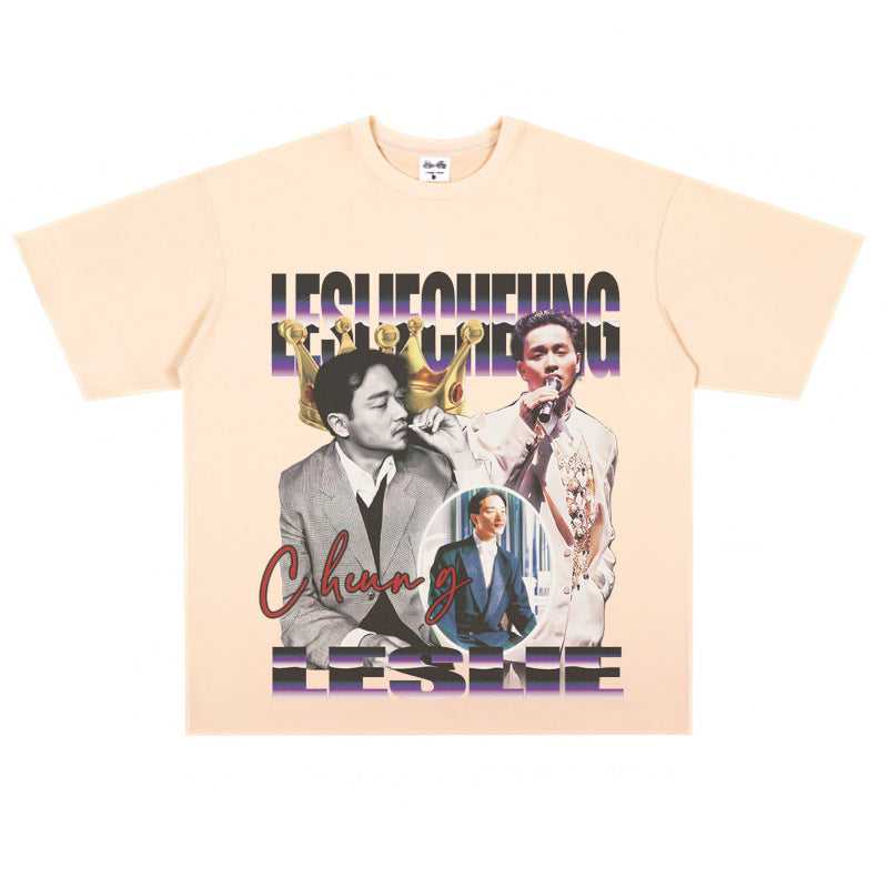 Film Star T Shirt Loose Heavy Retro Street Cotton American T-shirt Men and Women