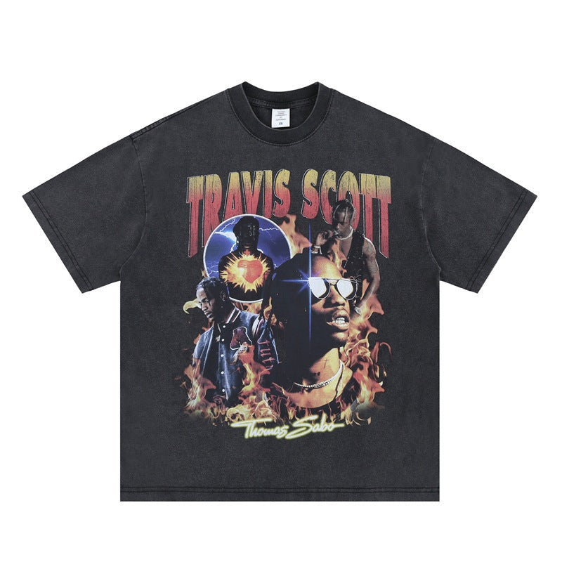 Vintage College Shirts Summer Hip Hop Singer Print Crew Neck Short Sleeve T-Shirt