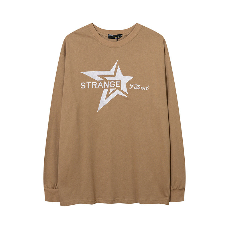 Vintage T Shirts Hip Hop Vintage Alphabet Embroidered Long Sleeve T-Shirt