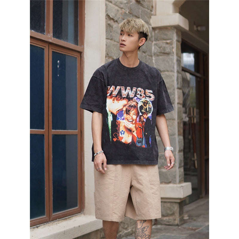 Film Star T Shirt Movie Space-Time Love Traveler Short Sleeve Loose Retro Printed T-shirt Men and Women