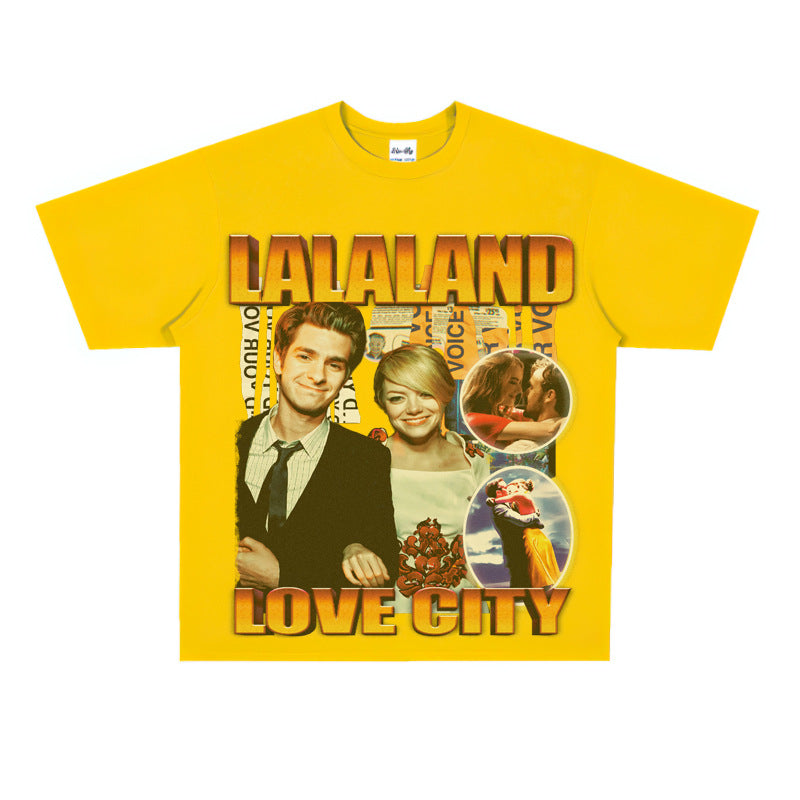 Film Star T Shirt Loose Retro Street Cotton American T-shirt Men and Women