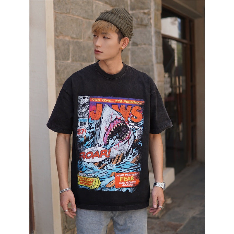 Film Star T Shirt Cotton Loose Short Sleeve American Retro Fashion Printed round Neck T-shirt