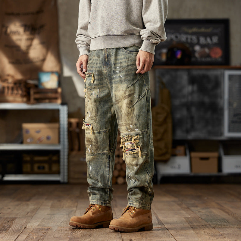 1990 Fashion Jeans Retro Trousers Autumn/Winter Loose Ripped Patch Jeans