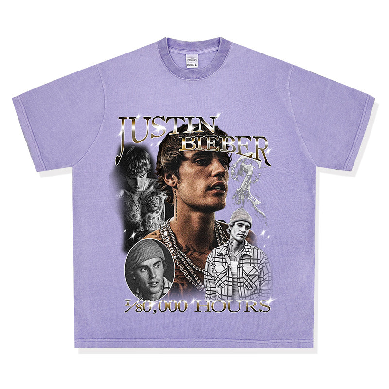 New york hip hop shop hip hop, bieber print vintage short sleeve t shirt