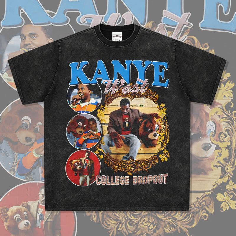 New york hip hop shop vintage hip hop kanye west print short sleeve t-shirt vintage