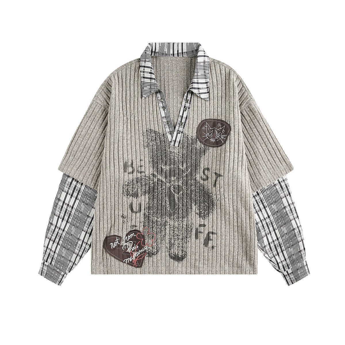 Unisex long-sleeved shirt autumpunk style lapel polo shirt