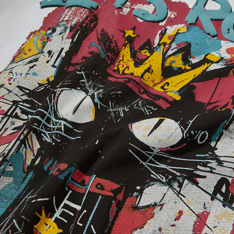 Nyc 1990 Shirt Cartoon Cat Print Short Sleeve T-Shirt