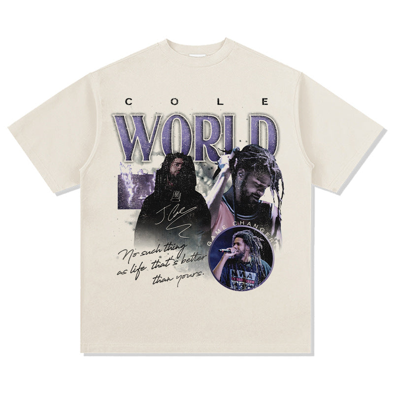Streetwear masculino vintage hip hop J. Cole print short sleeve t-shirt Vintage
