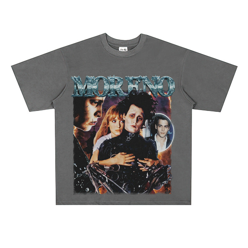Film Star T Shirt Edward Short Sleeve Loose Retro American Street T-shirt Men and Women