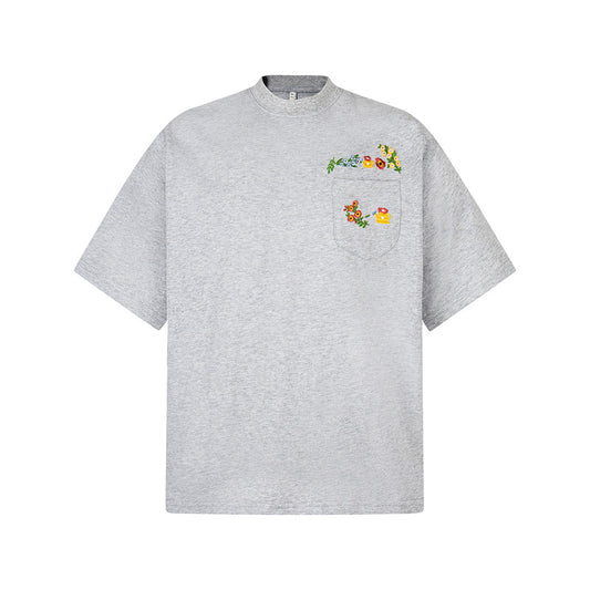 Vintage Usa Shirt Vintage Floral Embroidery Short Sleeve T-Shirt Crew Neck Top