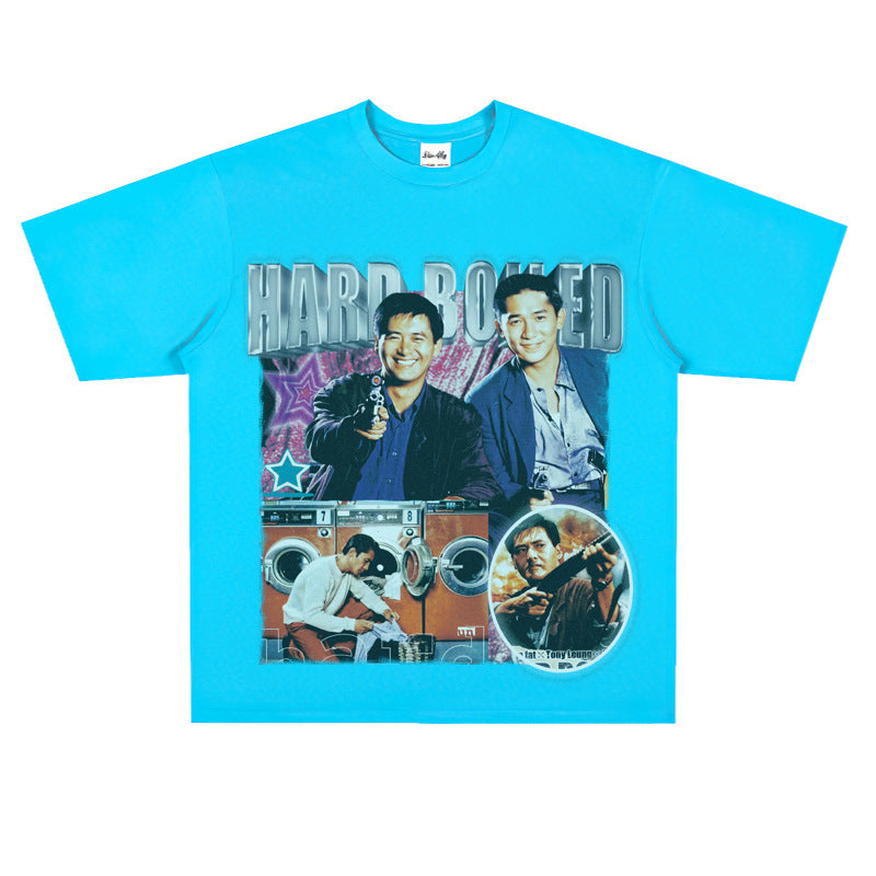 Film Star T Shirt Short Sleeve Retro American Street T-shirt for Men and Women