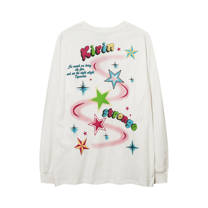 Vintage T Shirts Hip Hop Star Color Print Long Sleeve T-Shirt