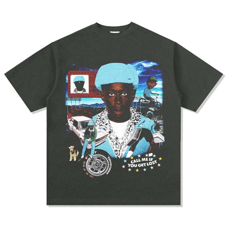 Outfit streetwear vintage hip hop creator taylor print short sleeve t-shirt