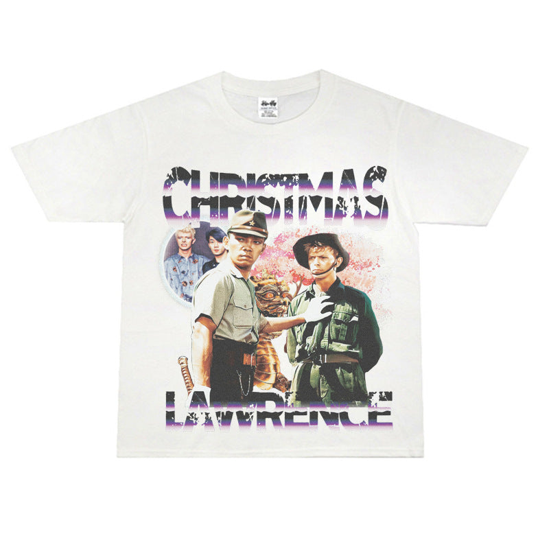 Film Star T Shirt Happy Christmas on the Battlefield Loose Retro Street Cotton T-shirt