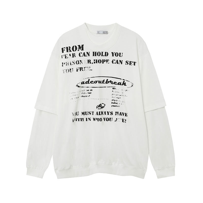 Marcas De Streetwear Vintage Alphabet Print Crew Neck Long Sleeve T-Shirt