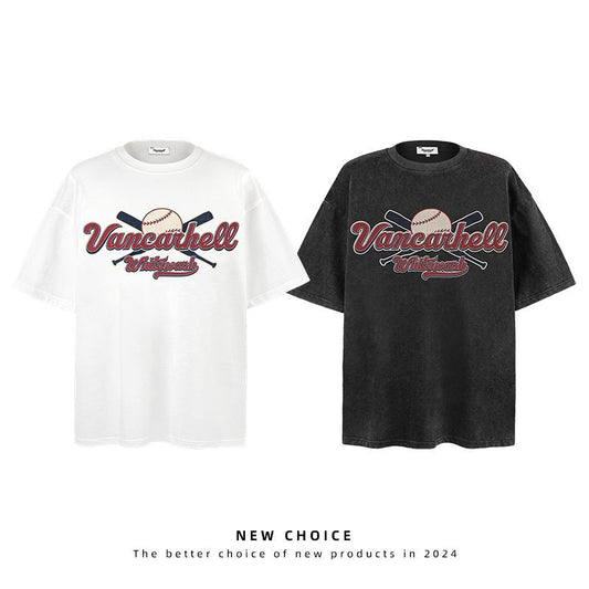 American vintage street T-shirt retro men's summer loose half-sleeved shirt