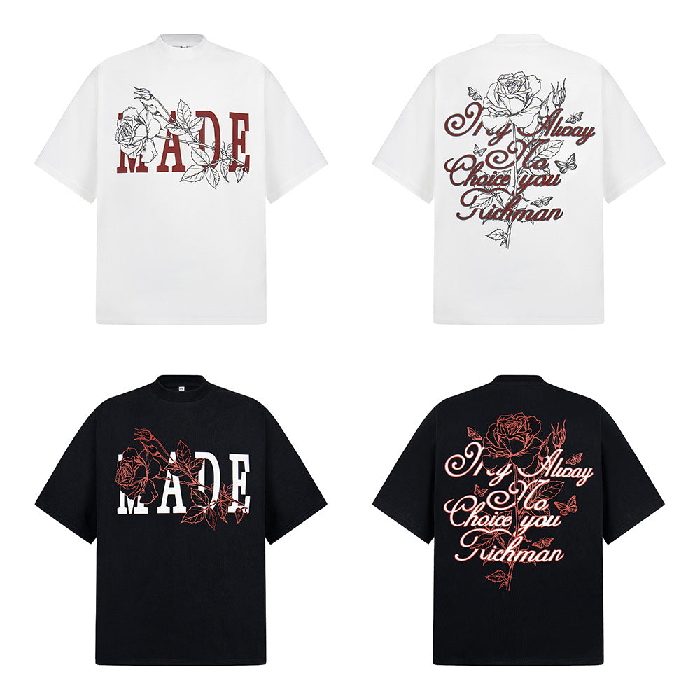 Nostalgia T Shirts Vintage Floral Letter Short Sleeve T-Shirt
