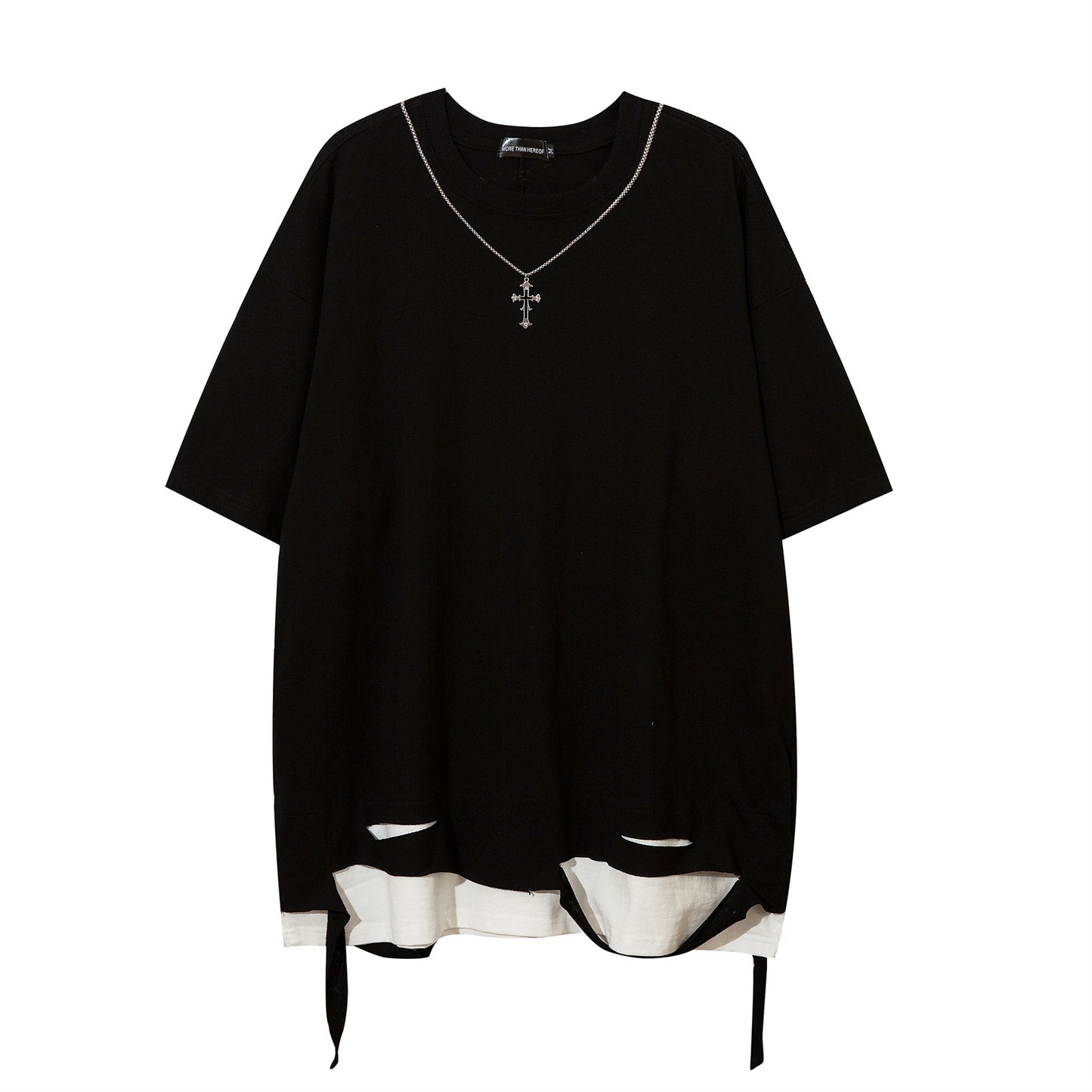 USA Vintage T-Shirt Chain Splicing Fake Two-piece Men's Summer