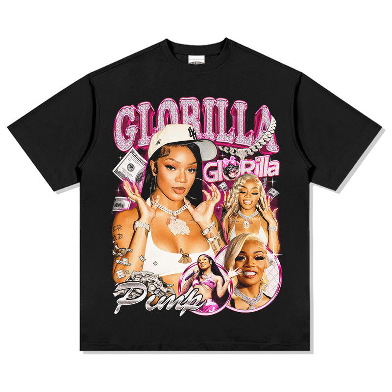 Outfit streetwear vintage hip hop GloRilla print short sleeve t-shirt