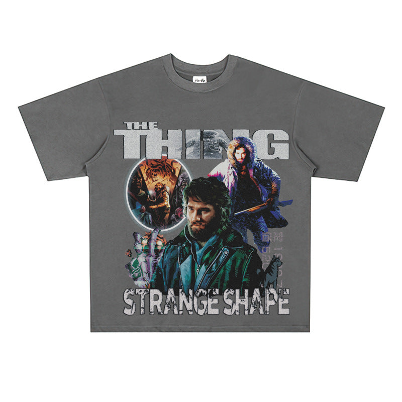 Film Star T Shirt Short Sleeve American Retro Loose Heavy round Neck Street T-shirt Men and Women