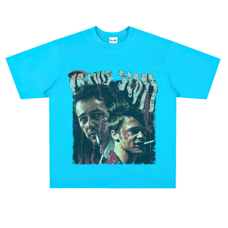 Film Star T Shirt Trendy Cotton Short Sleeve Loose round Neck Retro T-shirt for Men