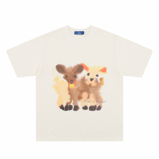 Vintage tarz t shirt vintage lamb print short sleeve t-shirt