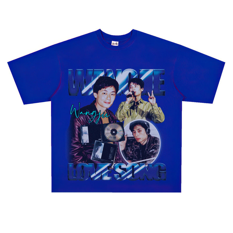Film Star T Shirt Print Loose Heavy Weight Retro Street Cotton T-shirt