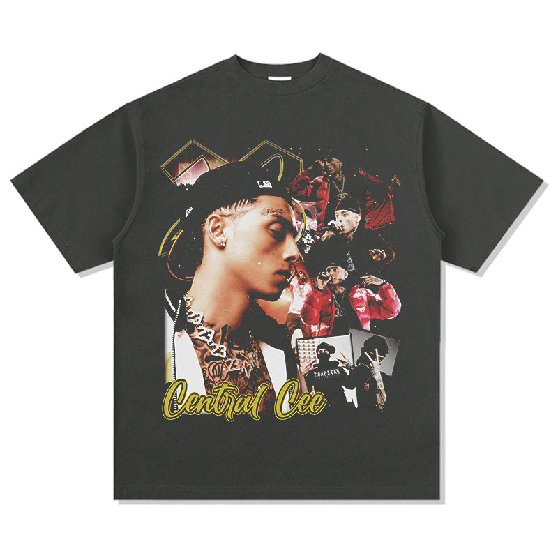 Streetwear masculino hip hop CentralCee hip hop print short sleeve t-shirt