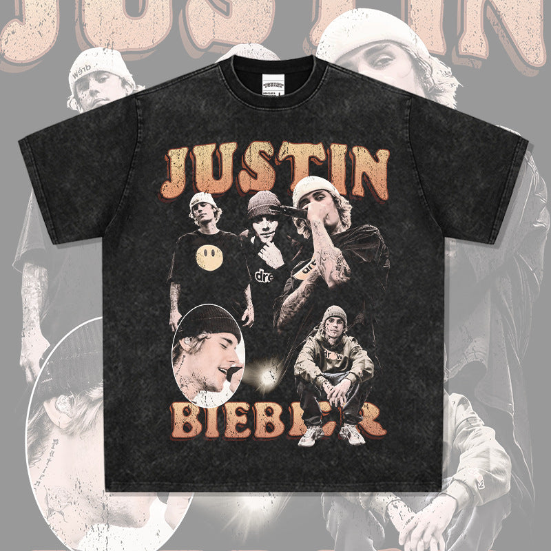 Streetwear masculino Justin Bieber print T-shirt