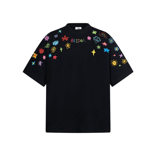 Casual Street Wear Summer Cartoon Graffiti Print Short Sleeve T-Shirt