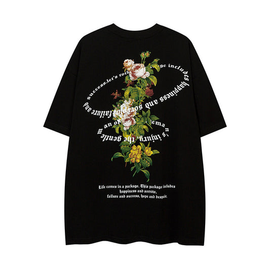 Vintage T Shirts Hip Hop Retro Floral Print Short Sleeve T-Shirt