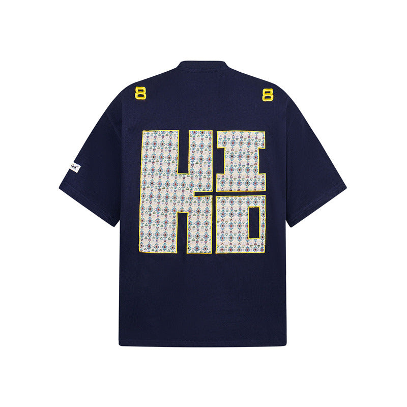 Camisas Retros Vintage Embroidered Alphabet Loose Short Sleeve T-Shirt
