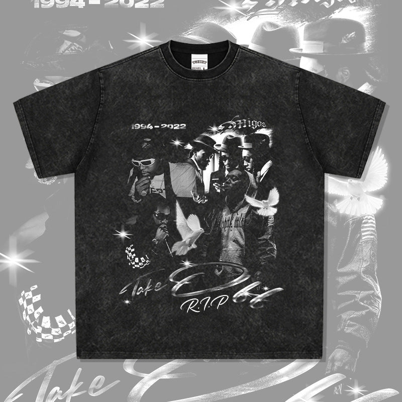 Cool t rapper BC hip hop rap takeoff print short sleeve vintage wash