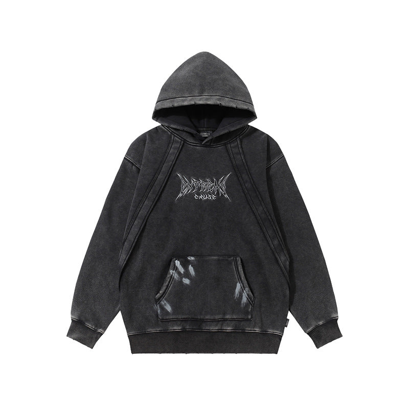 Streetwear Hoodie Vintage Washed Old Hooded Fleece Sweater Embroidered Hoodie