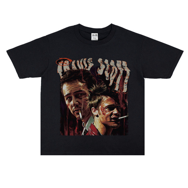 Film Star T Shirt Trendy Cotton Short Sleeve Loose round Neck Retro T-shirt for Men