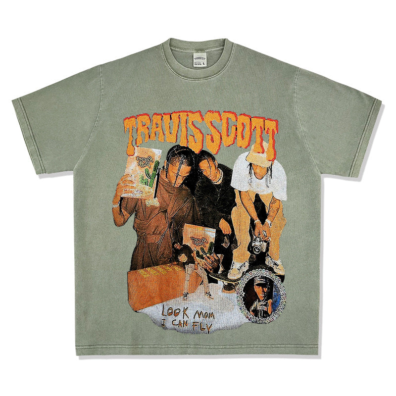 New york hip hop shop hip hop travis scott print long sleeve short sleeve t-shirt
