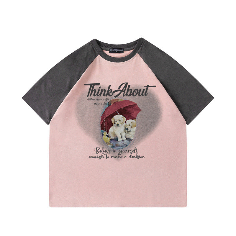 Camisetas streetwear Summer Vintage Cute Umbrella Puppy Casual Loose Short Sleeve T-Shirt