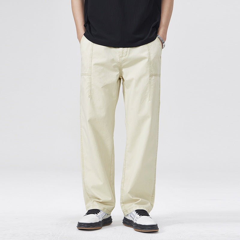 Men Casual Pants Vintage Cotton Men's Spring and Summer Loose Splicing Tooling Straight Pants