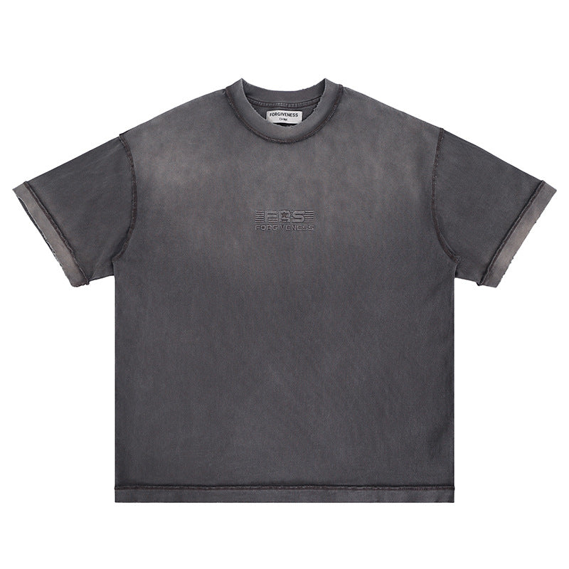 Vintage 90s Hip Hop Clothing Summer Embroidery gradual change water wash short sleeve T-shirt