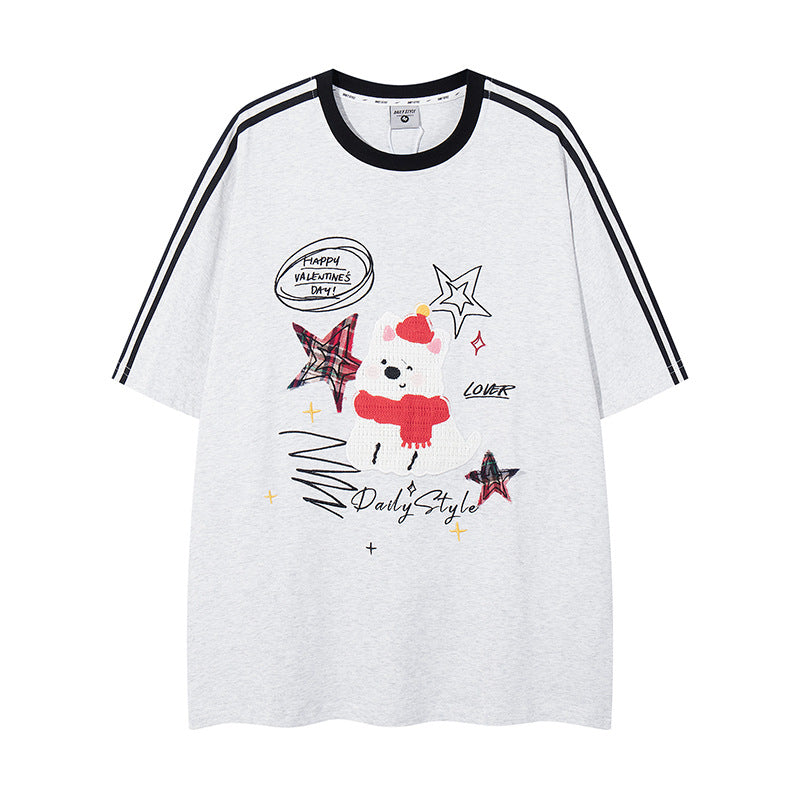 Nyc T Shirt Vintage Puppy Embroidered Short Sleeve T-Shirt Summer Oversize Casual Top