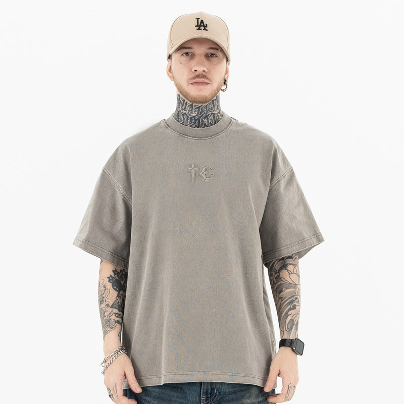 Vintage 90s Hip Hop Clothing Summer Embroidery Crew Neck Short Sleeve T-Shirt