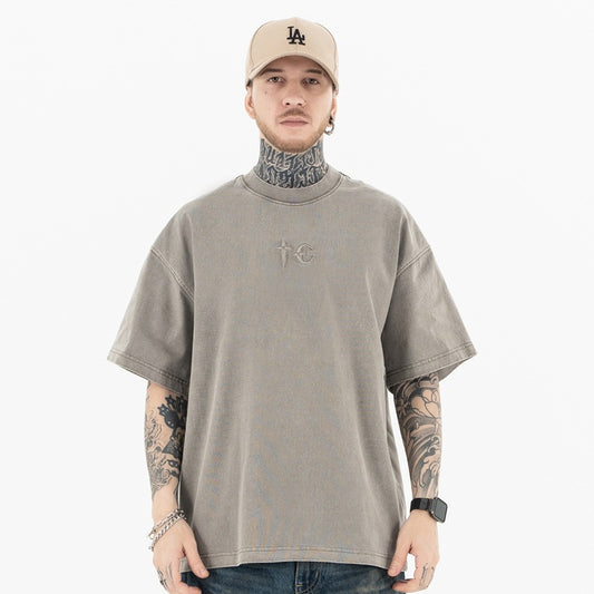 Vintage 90s Hip Hop Clothing Summer Embroidery Crew Neck Short Sleeve T-Shirt